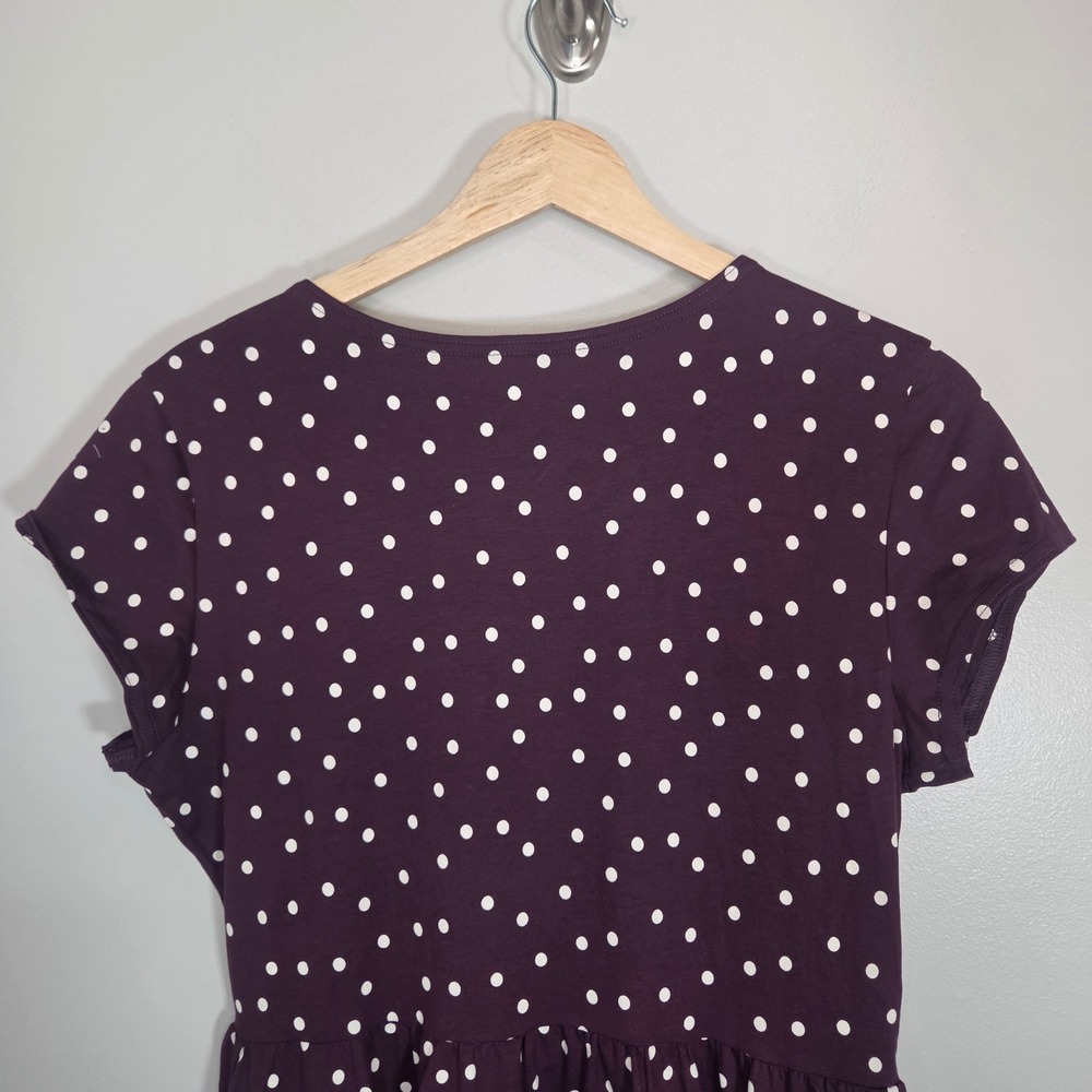 Pact Organic Cotton Polka Dot Dress L NWT Plum Faux Wrap Fit Flare Pockets - Picture 6 of 9